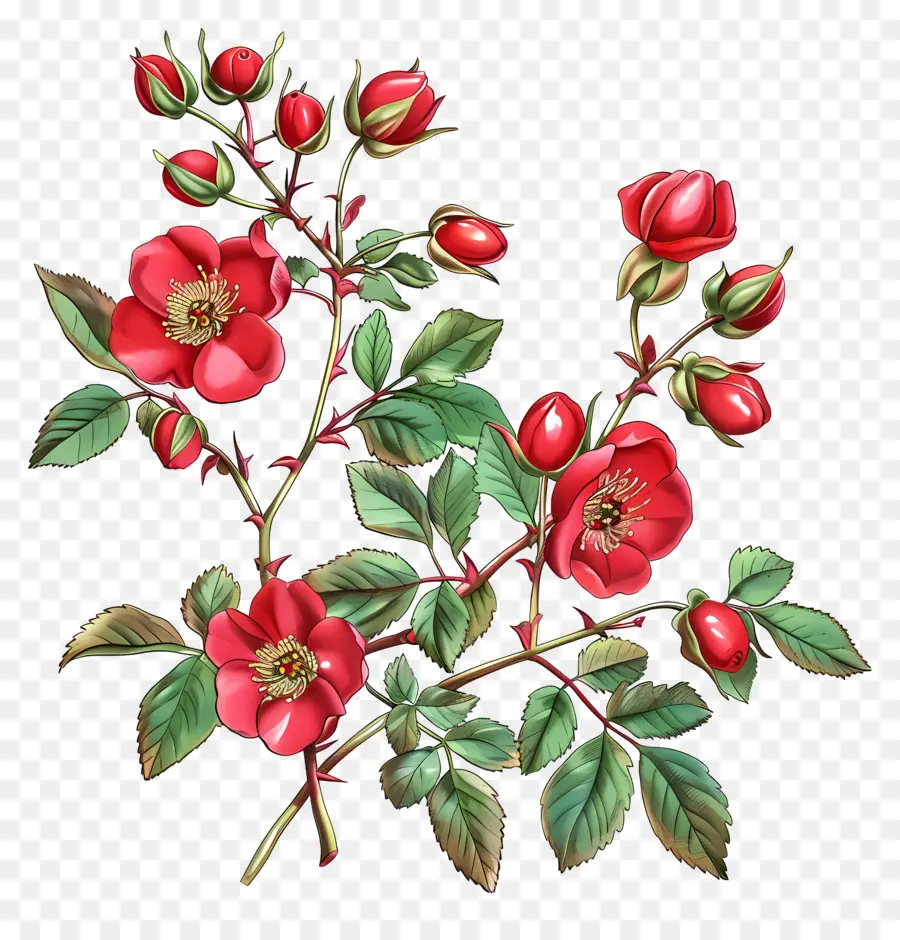 Bunga Rosehip，Bunga Merah PNG