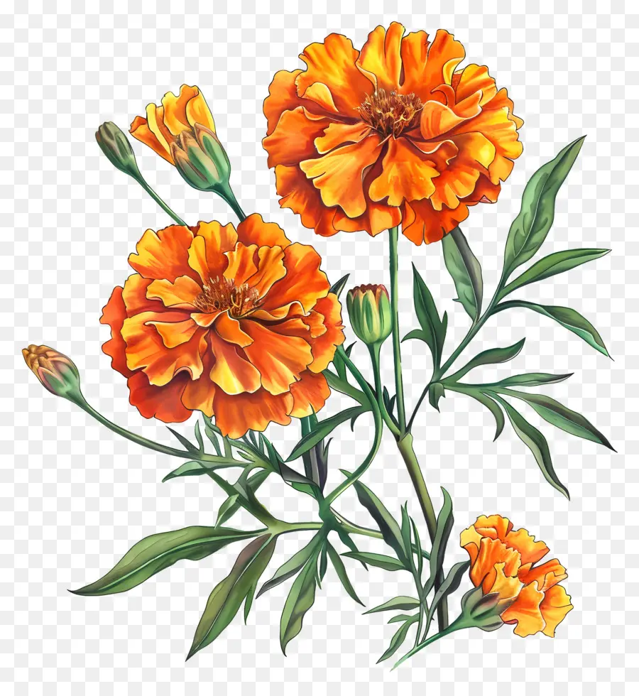 Bunga Marigold，Bunga Oranye PNG