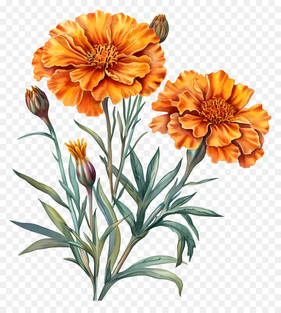 Bunga Marigold，Bunga Oranye PNG