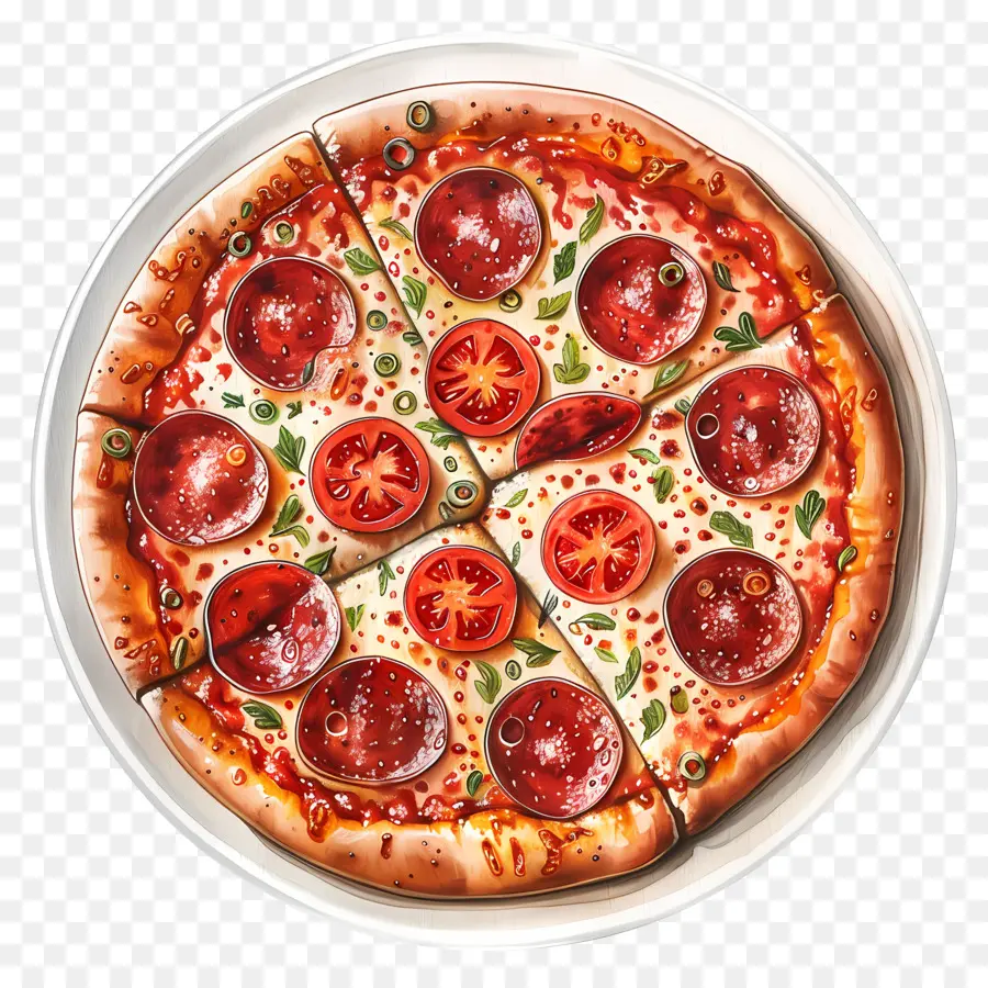 Piring Pizza，Pepperoni Pizza PNG