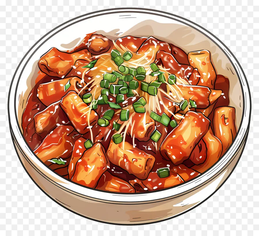 Tteokbokki Cheesy，Semangkuk Kue Nasi Pedas PNG