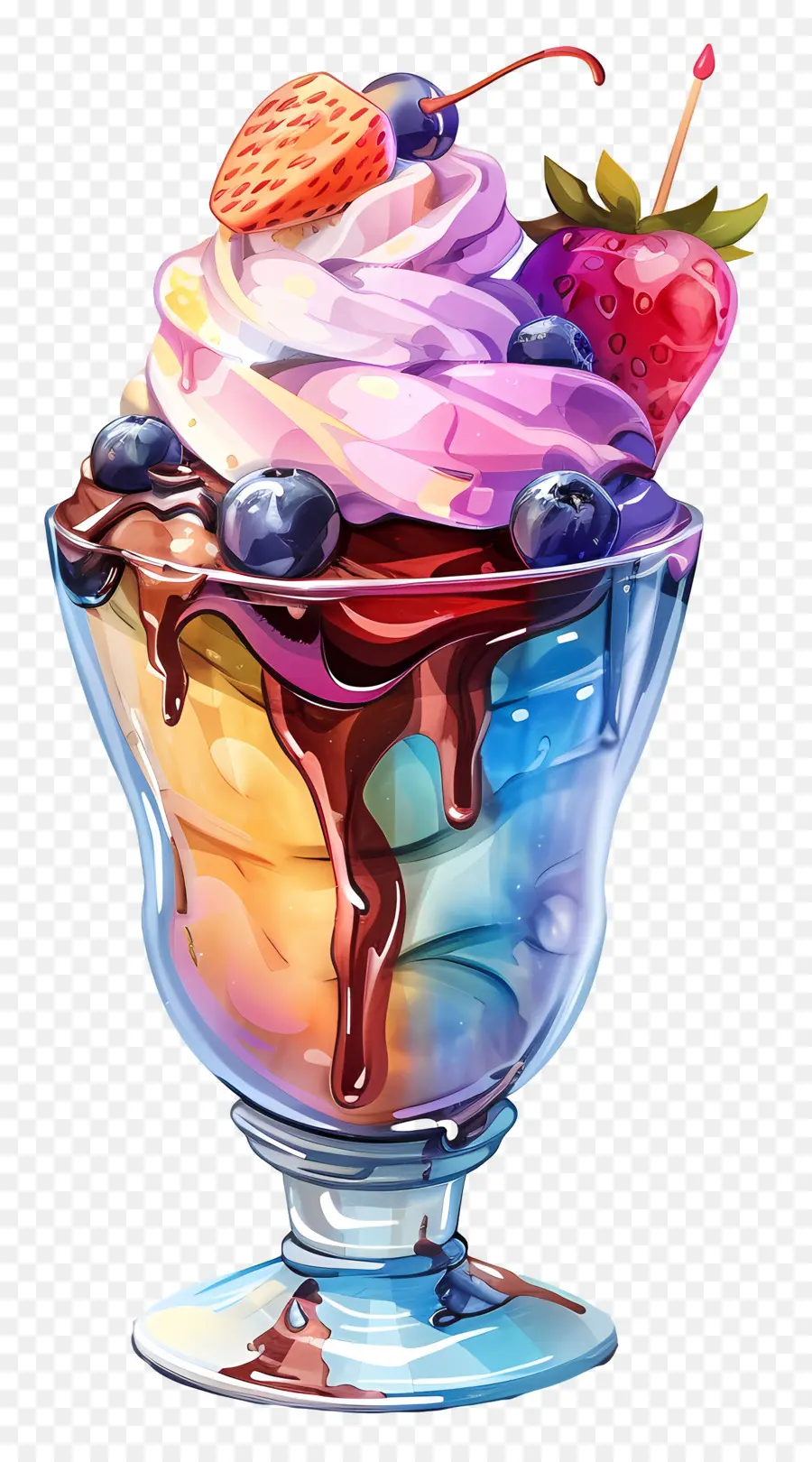 Es Krim Sundae，Es Krim Warna  Warni Sundae PNG