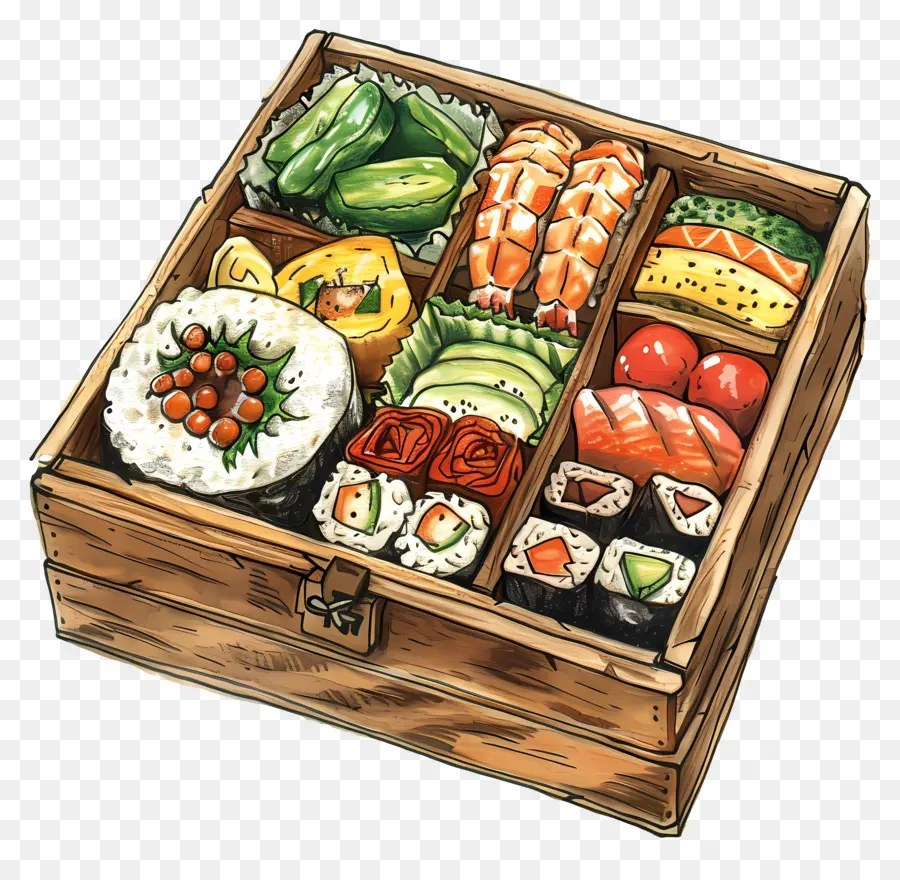 Kotak Bento，Kotak Bento Dengan Sushi PNG