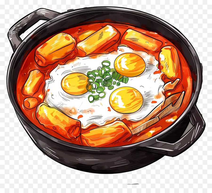 Tteokbokki Cheesy，Telur Dan Tteokbokki PNG