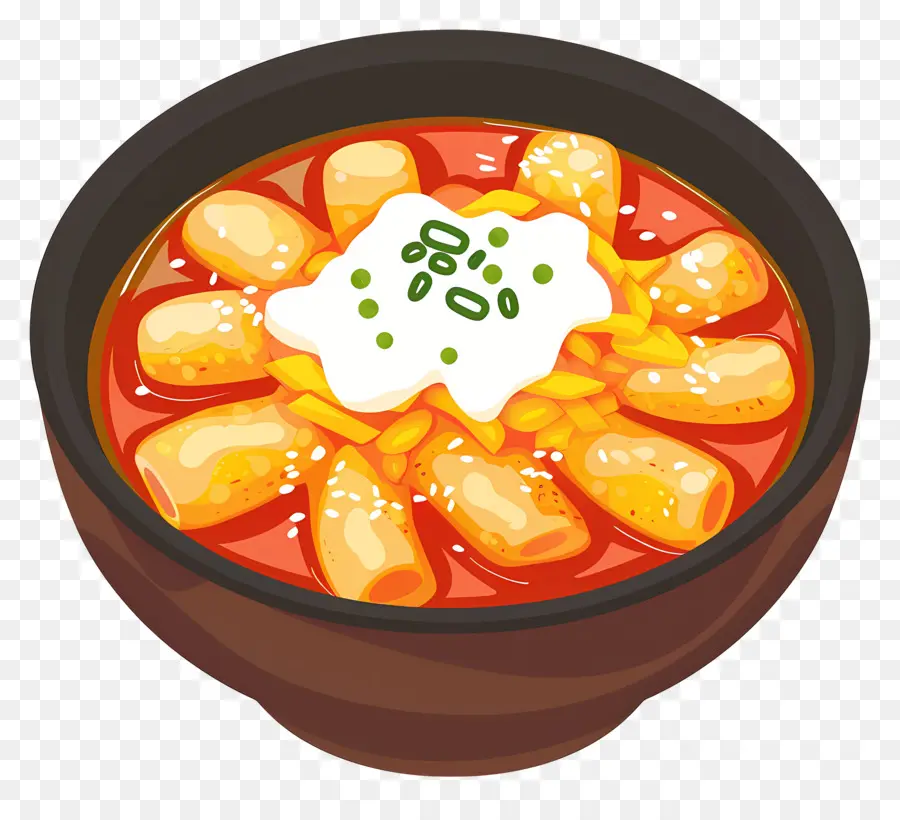 Tteokbokki Cheesy，Sup Pedas Dengan Topping PNG