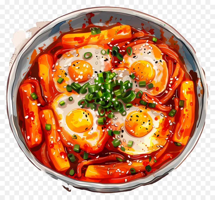 Tteokbokki Cheesy，Hidangan Pedas Dengan Telur PNG