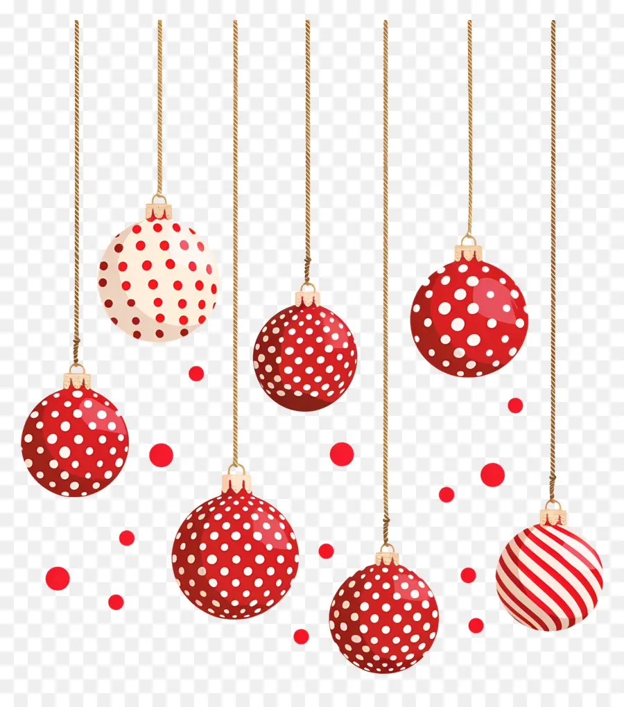 Bola Polka Dot Natal，Ornamen Polkadot Merah Putih PNG