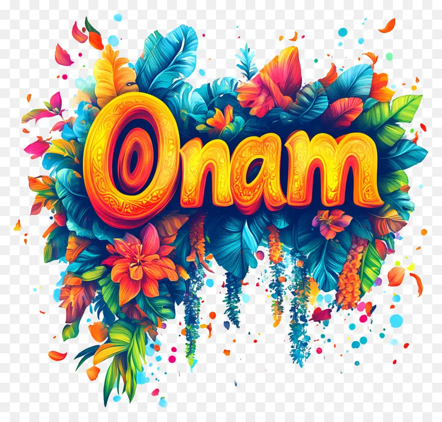 Onam，Teks Onam Dengan Latar Belakang Bunga PNG