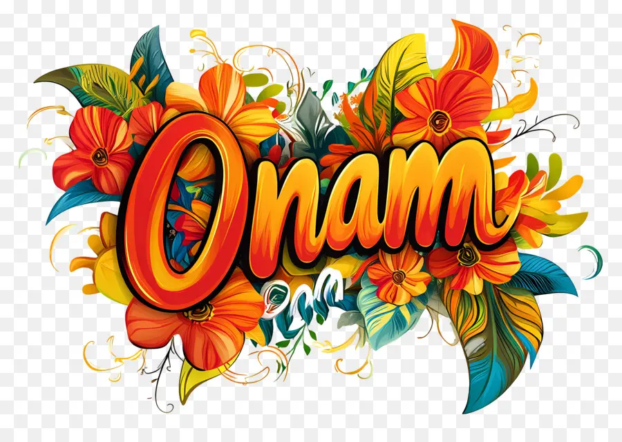 Onam，Teks Onam Dengan Bunga PNG