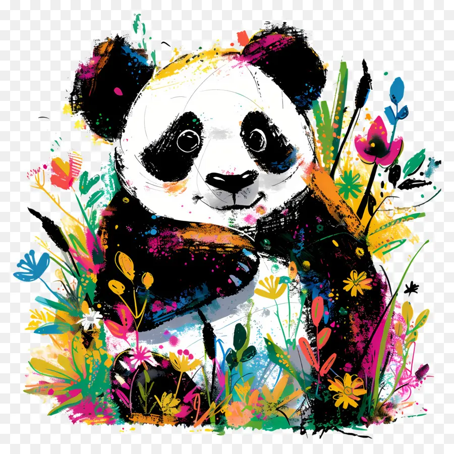 Panda，Panda Dengan Bunga PNG