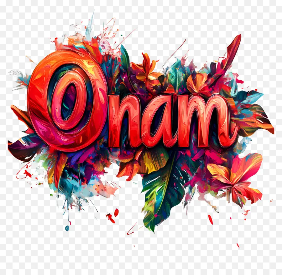 Onam，Teks Onam Dengan Latar Belakang Bunga PNG