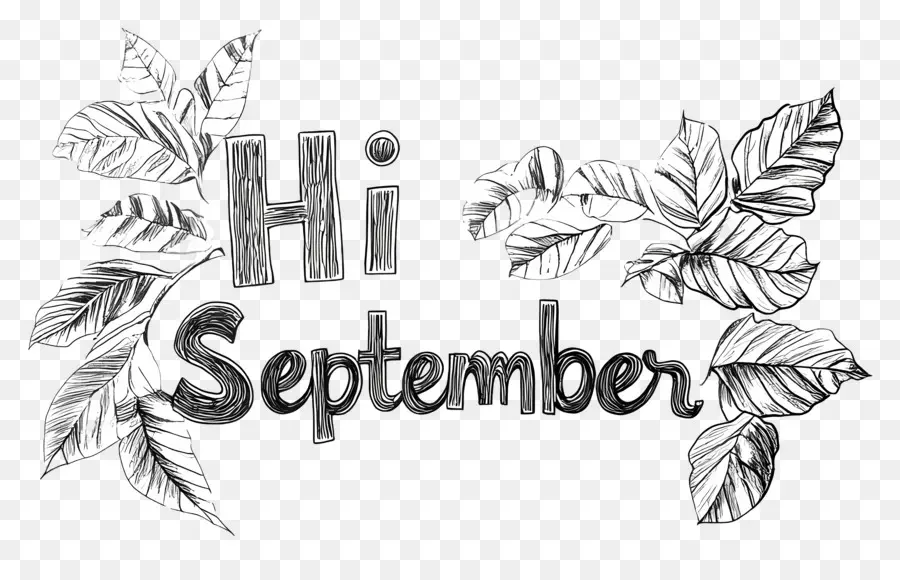 Hai September，Hai Teks Bulan September Dengan Daun PNG