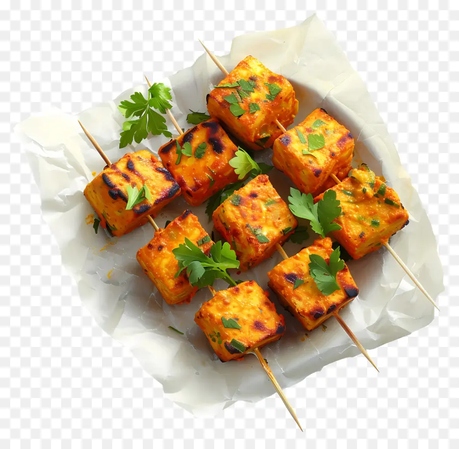 Paneer Tikka，Tusuk Sate Panggang PNG