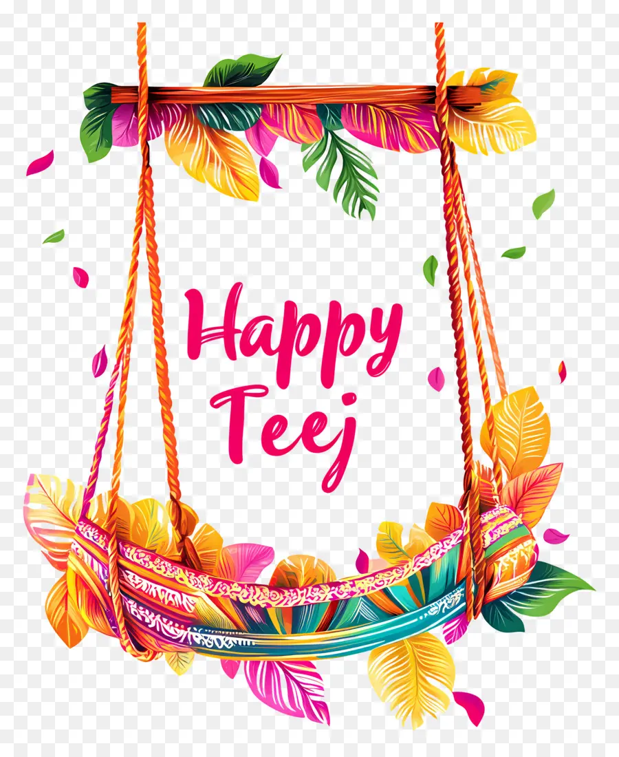 Selamat Teej，Ayunan Berwarna Warni Dengan Teks Happy Teej PNG