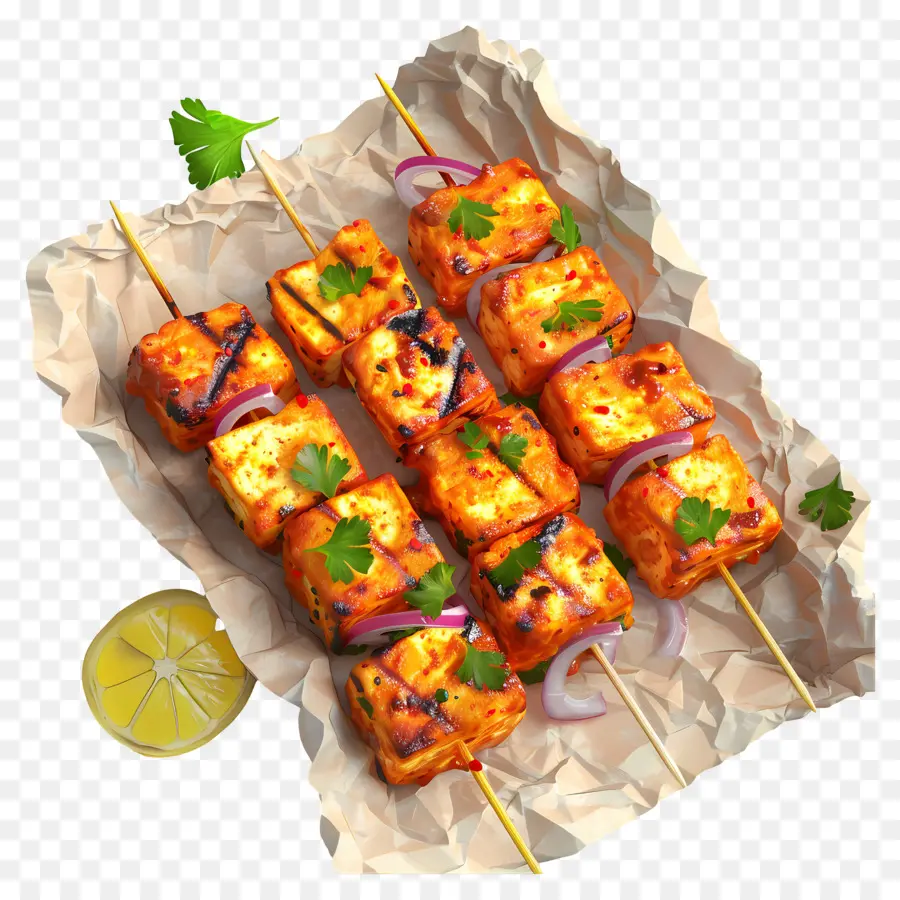 Paneer Tikka，Tusuk Sate Panggang PNG