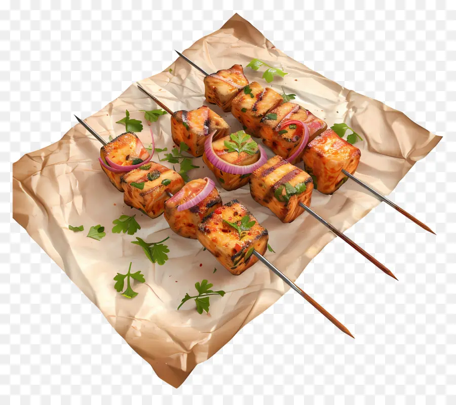 Paneer Tikka，Tusuk Sate Panggang PNG