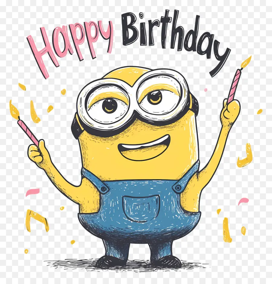 Selamat Ulang Tahun，Minion Dengan Lilin PNG