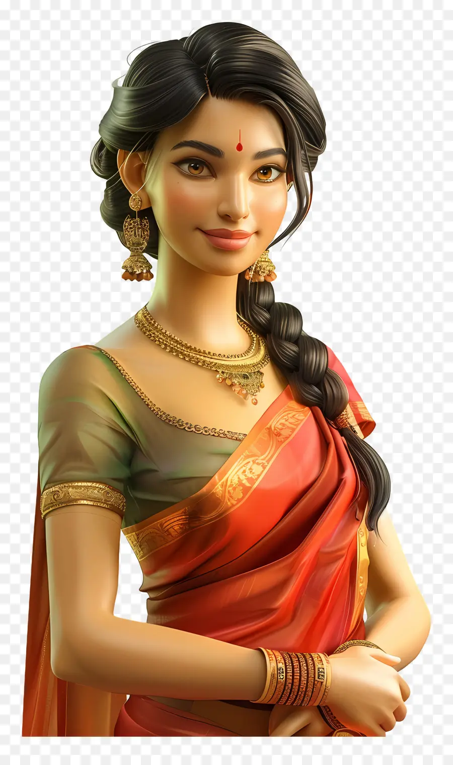 Wanita Dalam Saree，Wanita Tradisional Di Orange Saree PNG