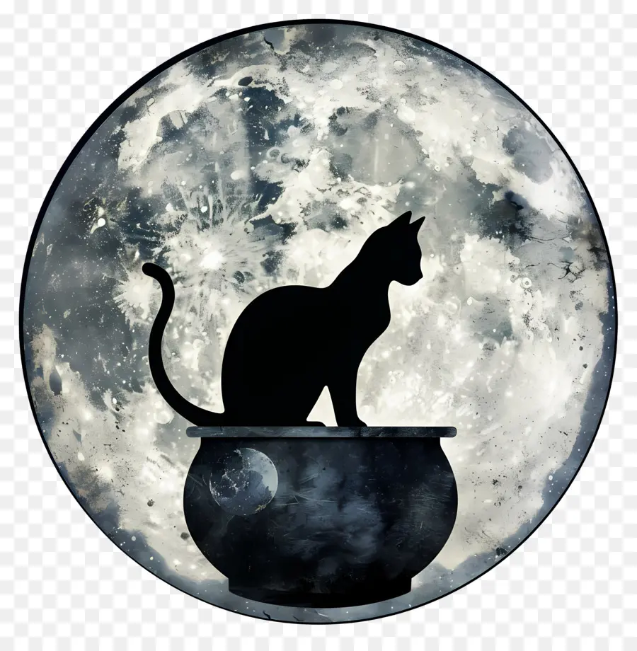 Siluet Kucing，Kucing Dan Bulan PNG