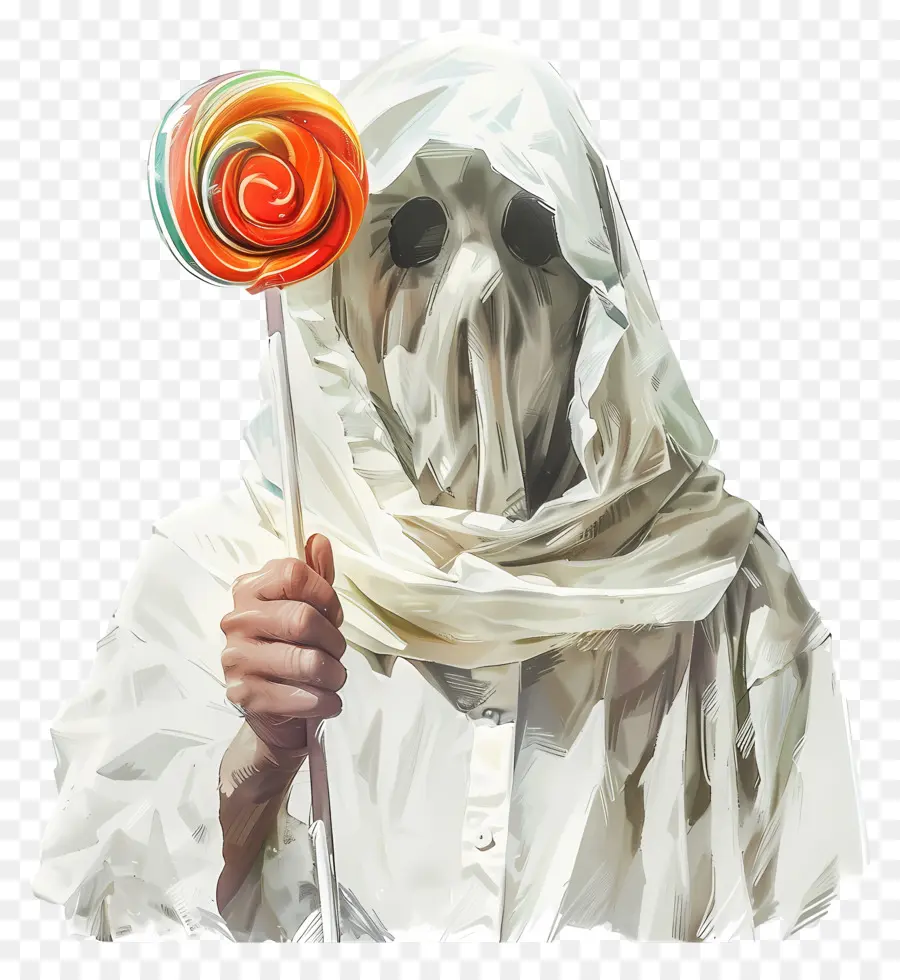 Lolipop Hantu，Orang Berjubah Putih Dengan Lolipop PNG