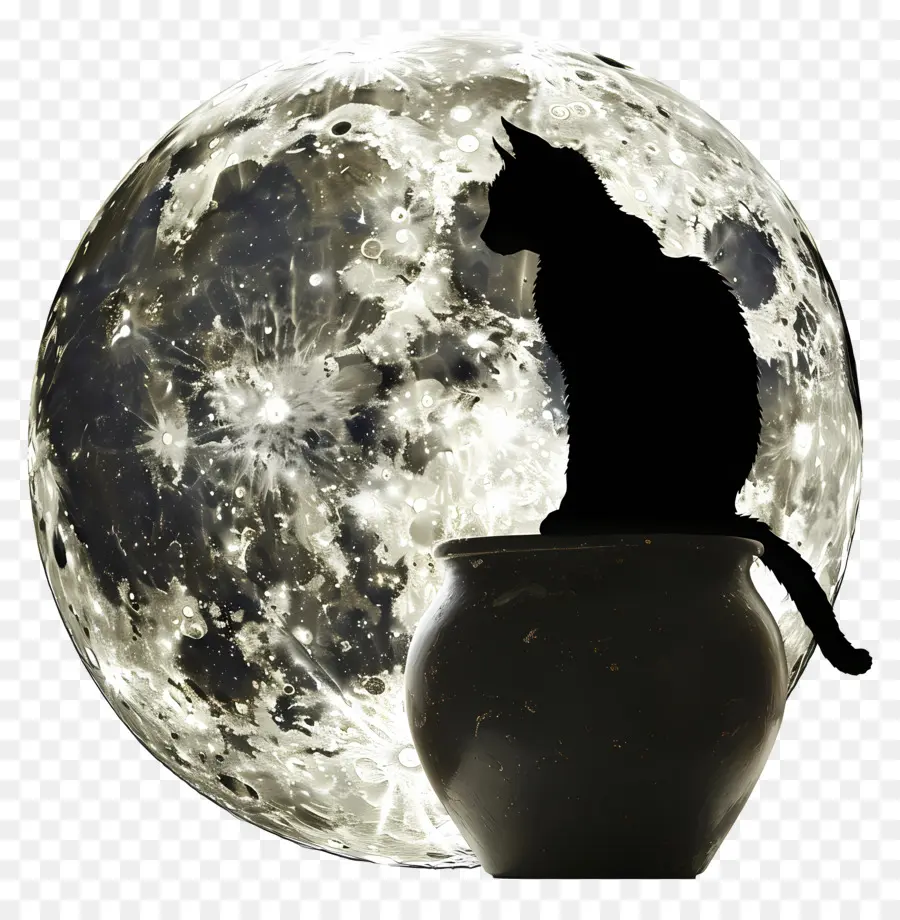 Siluet Kucing，Kucing Dan Bulan PNG