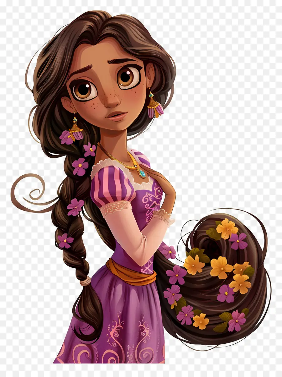 Putri Rapunzel，Wanita Dengan Rambut Panjang Dikepang PNG