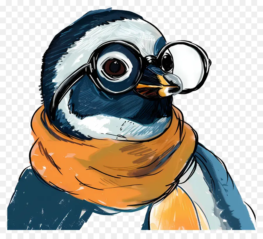 Penguin，Penguin Dengan Kacamata Dan Syal PNG