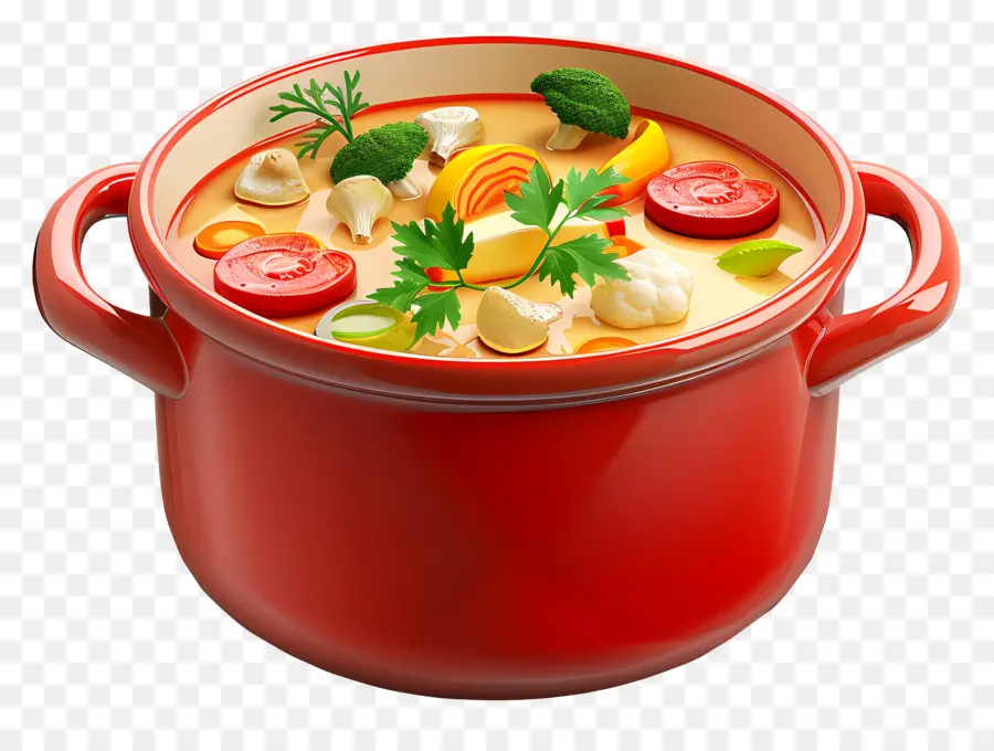 Sup Sayur，Sup Dalam Pot Merah PNG