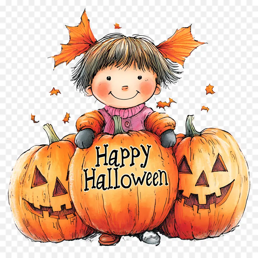 Selamat Halloween，Gadis Halloween Dengan Labu PNG