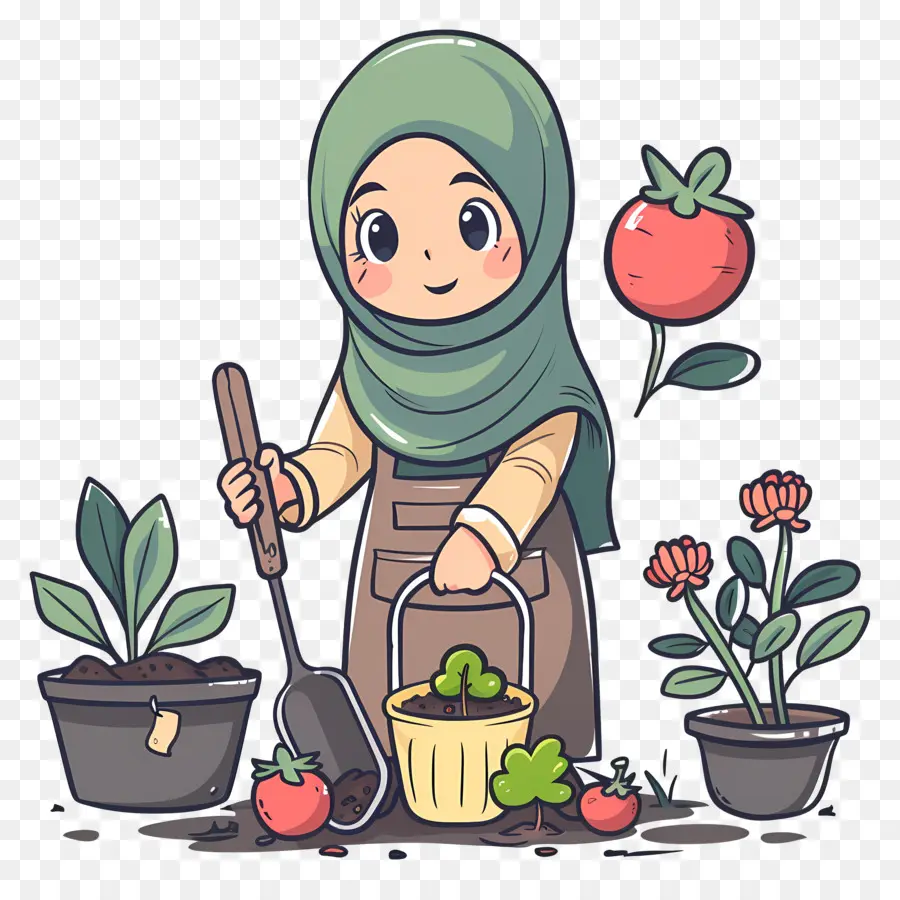 Gadis Hijab Sedang Berkebun，Tukang Kebun PNG