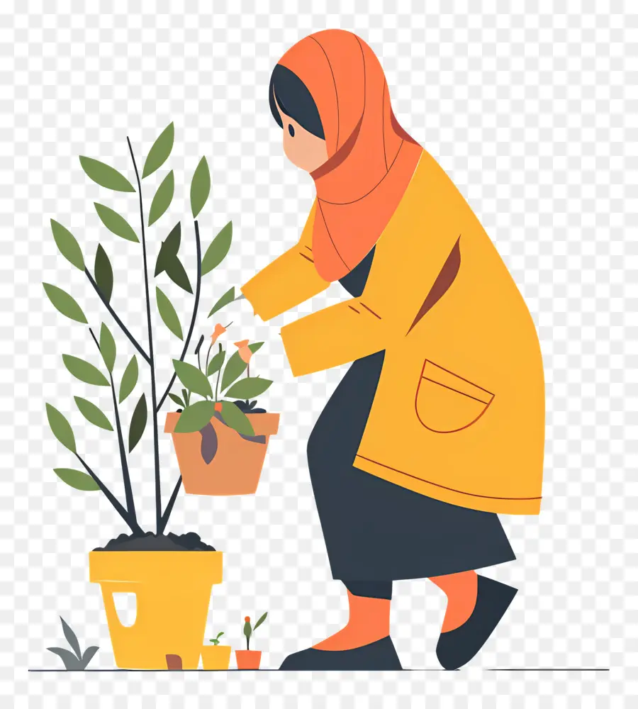 Gadis Hijab Sedang Berkebun，Wanita Berkebun PNG