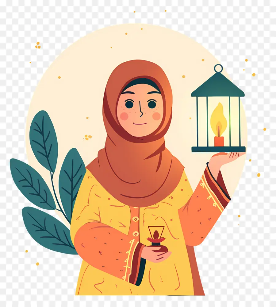 Gadis Hijab Memegang Lentera，Wanita Memegang Lentera PNG