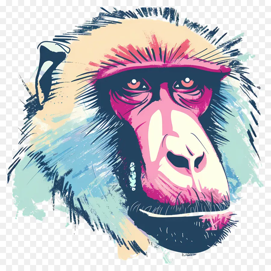 Wajah Babon，Ilustrasi Mandrill PNG