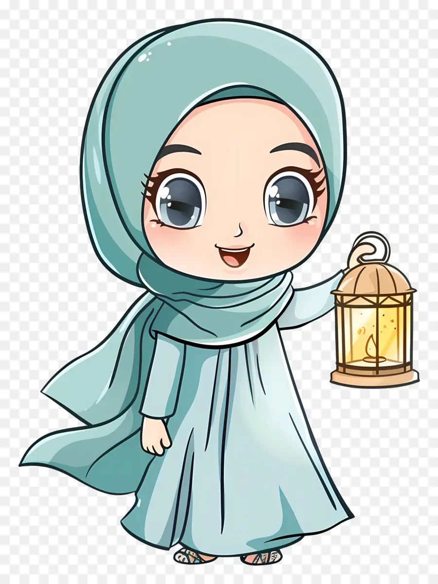 Gadis Hijab Memegang Lentera，Gadis PNG