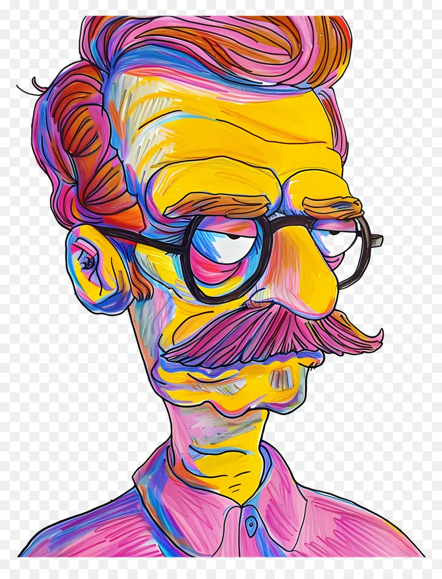 Ned Flanders，Pria Berwarna Warni Berkacamata PNG