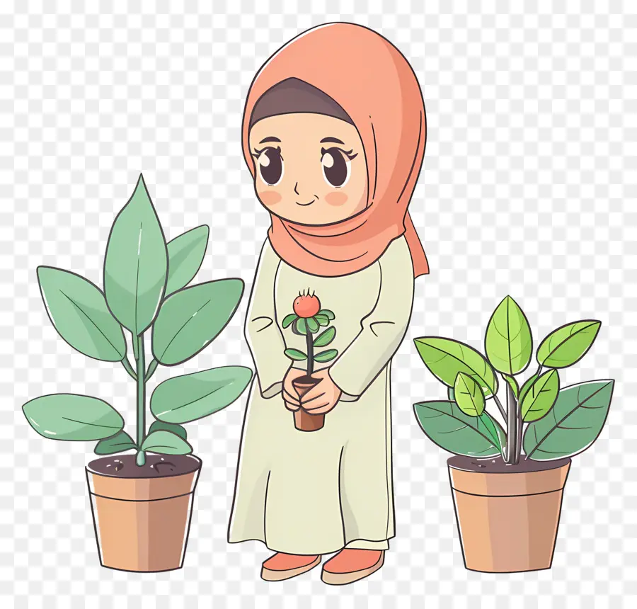 Gadis Hijab Sedang Berkebun，Gadis Dengan Tanaman PNG