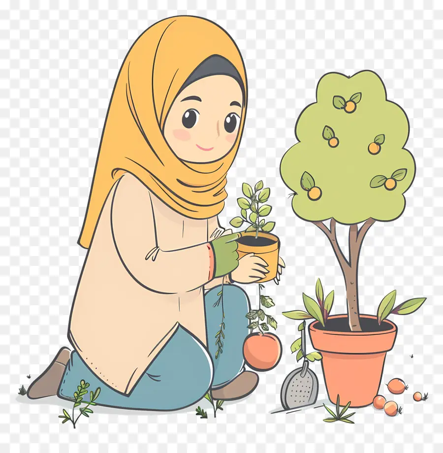 Gadis Hijab Sedang Berkebun，Gadis Berkebun PNG