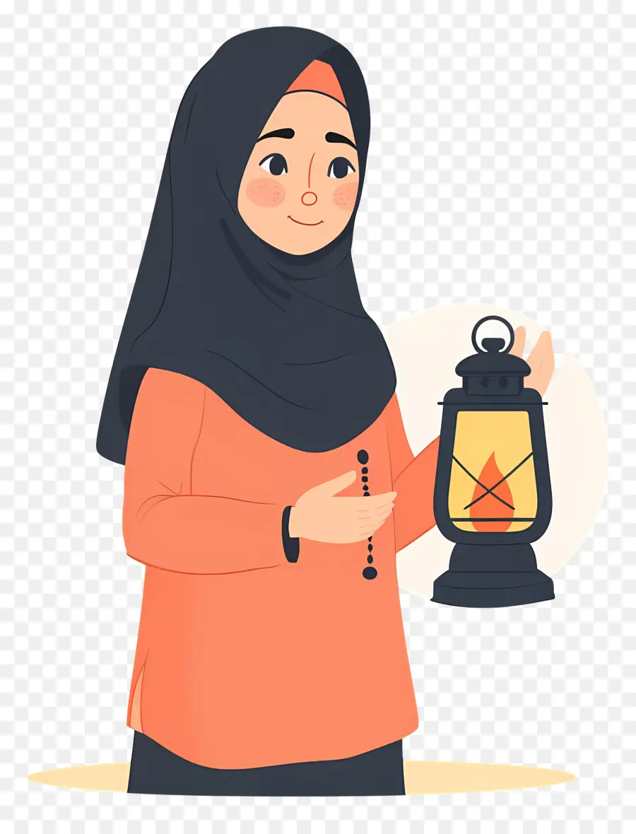 Gadis Hijab Memegang Lentera，Gadis Dengan Lentera PNG