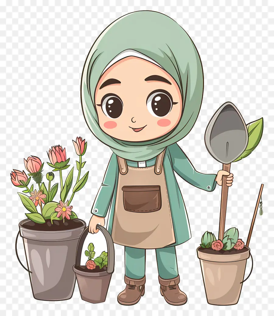 Gadis Hijab Sedang Berkebun，Gadis Berkebun PNG