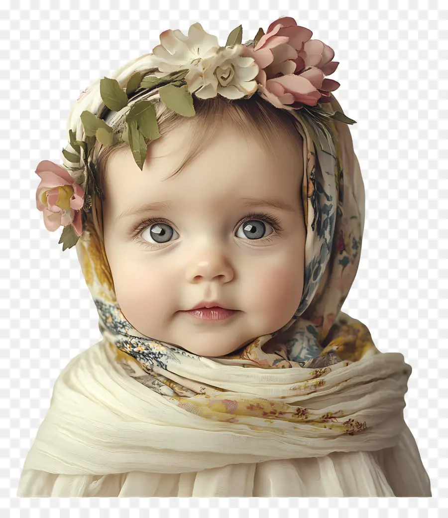 Boho，Bayi Dengan Mahkota Bunga PNG