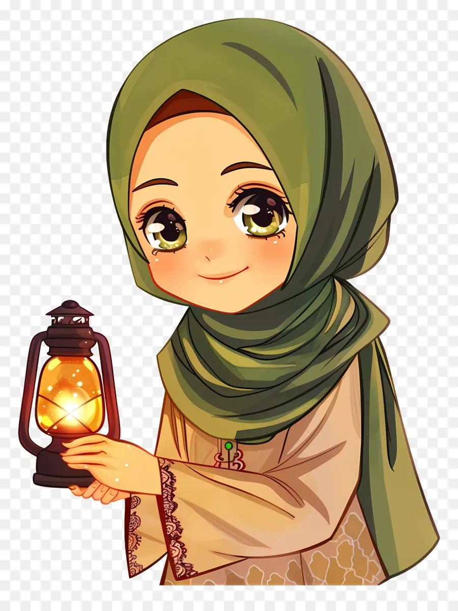 Gadis Hijab Memegang Lentera，Gadis Dengan Lentera PNG