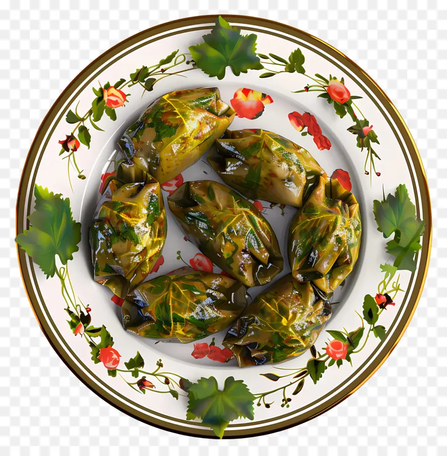 Dolma，Isi Daun Anggur Di Piring PNG