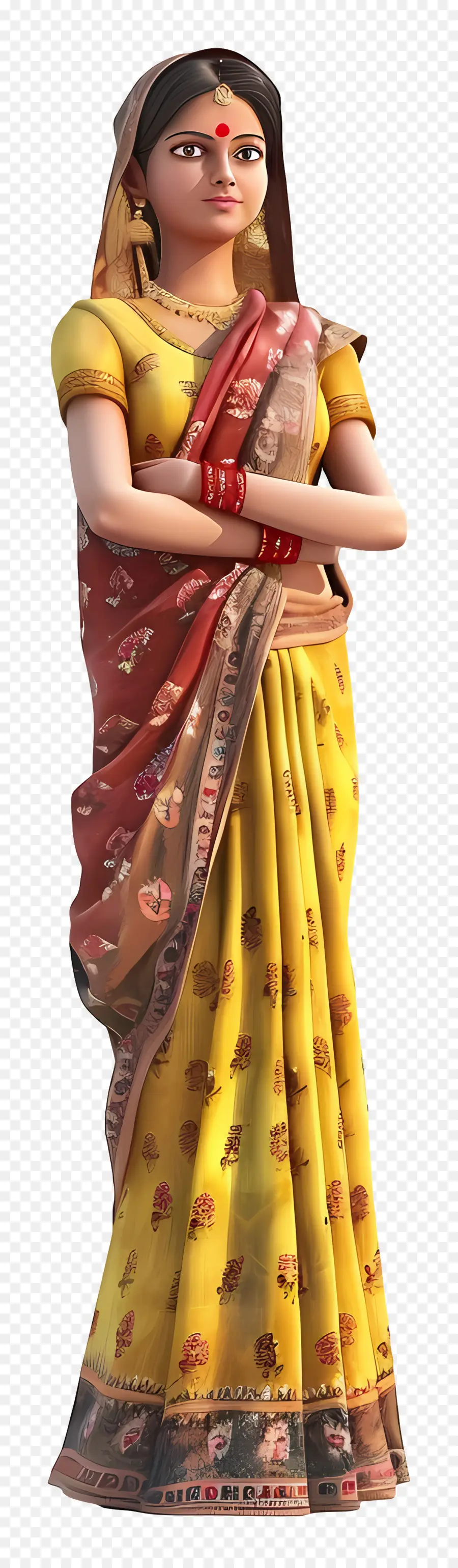 Wanita Gujarati India，Wanita Tradisional Dengan Saree Kuning PNG