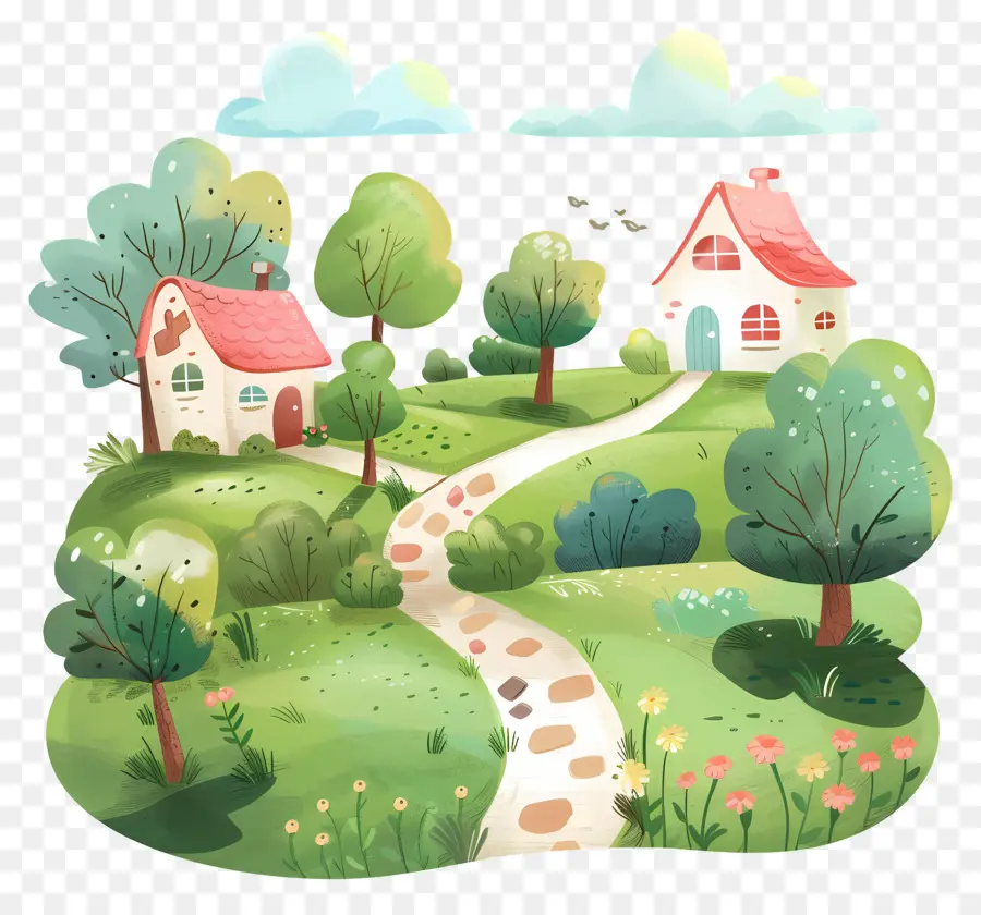 Jalan Desa，Rumah Doodle PNG