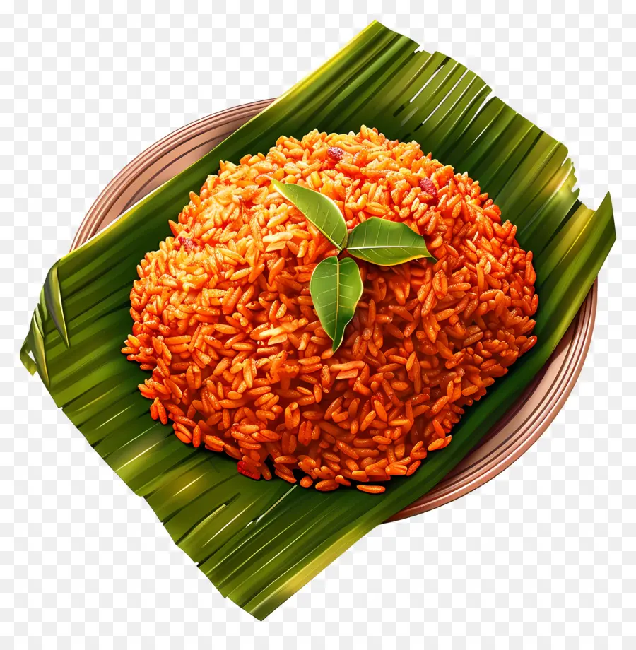 Nasi Jollof，Nasi Merah Di Daun Pisang PNG