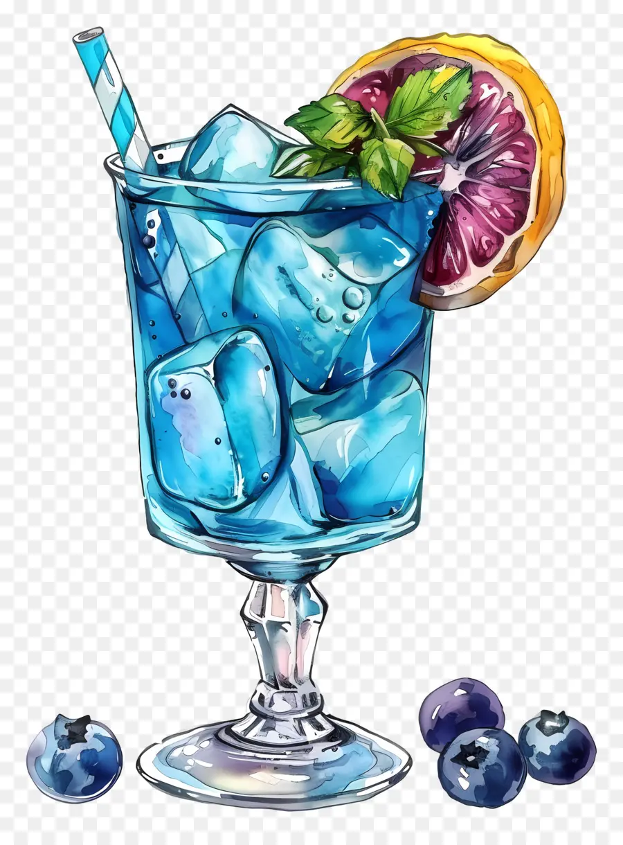 Koktail Biru，Minuman Berwarna Warni PNG