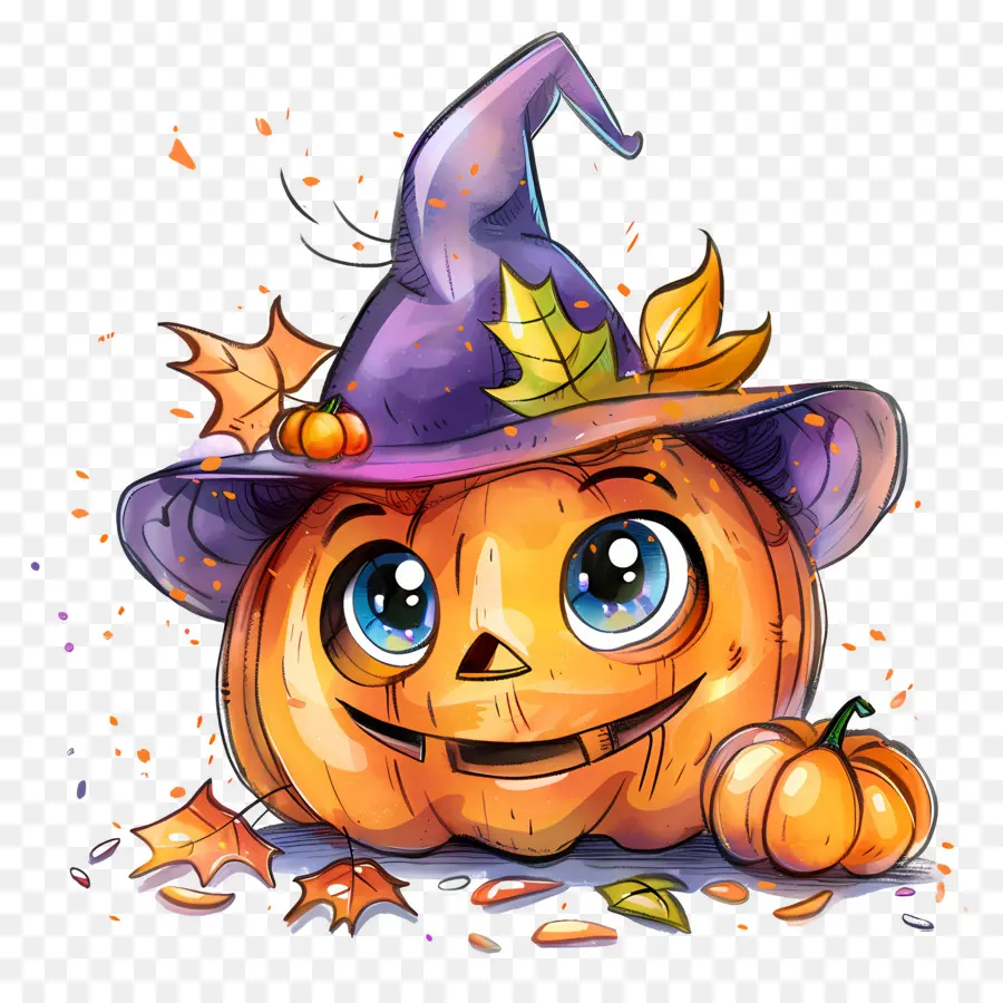 Labu Halloween Yang Lucu，Labu Dengan Topi Penyihir PNG