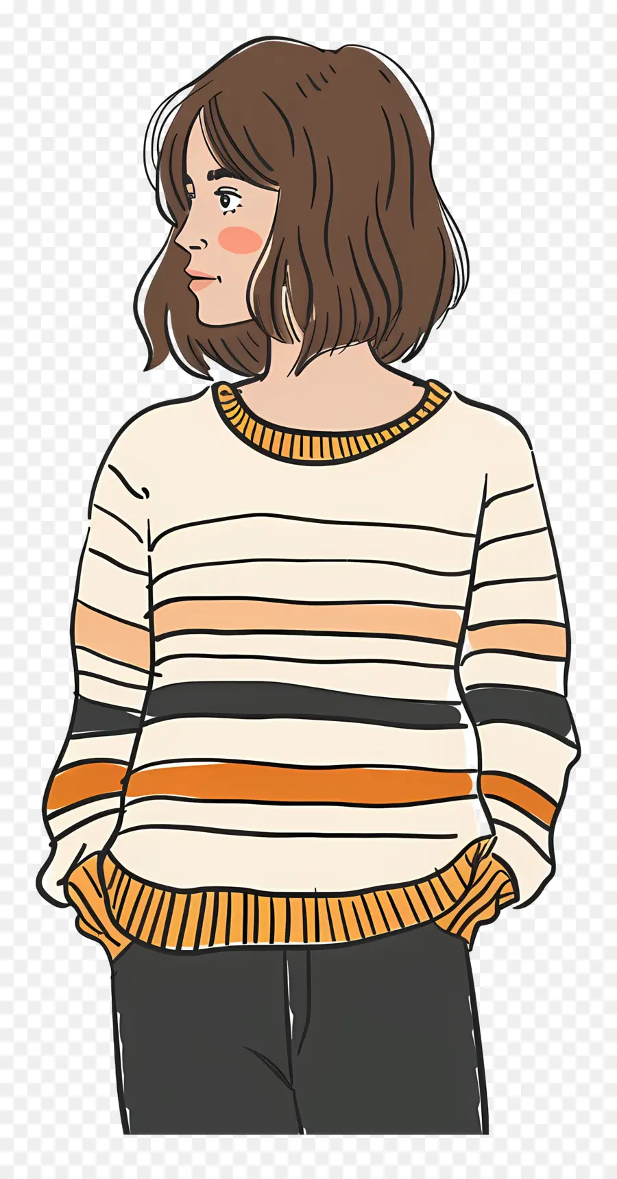 Wanita Dengan Kaus，Sweater Bergaris PNG