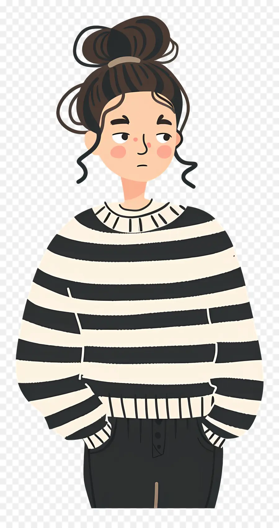 Wanita Dengan Kaus，Sweater Bergaris PNG