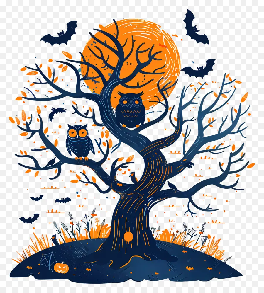 Burung Hantu Halloween，Pohon Halloween PNG